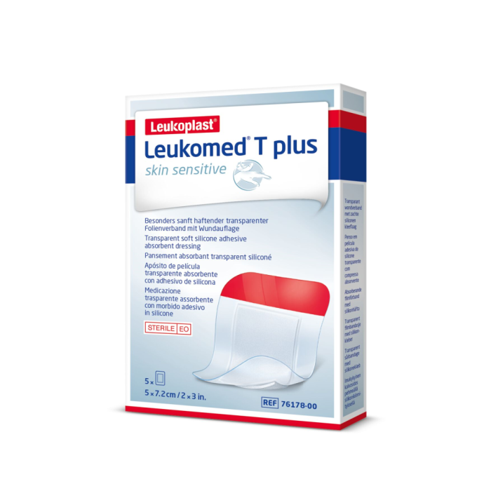 LEUKOMED T PLUS SKIN SENSITIVE 5X7,2 CM STERIILI HAAVASIDOS, SILIKONIKIINNTYS 5 KPL kuva 4