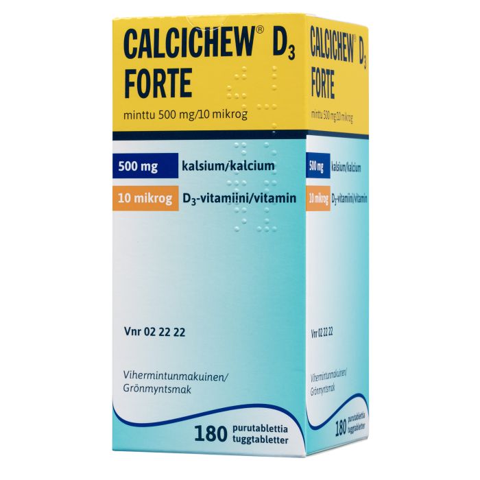 CALCICHEW D3 FORTE MINTTU purutabletti 500 mg/10 mikrog 180 kpl
