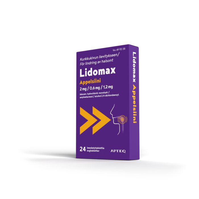 LIDOMAX APPELSIINI imeskelytabletti 2/0,6/1,2 mg 24 fol