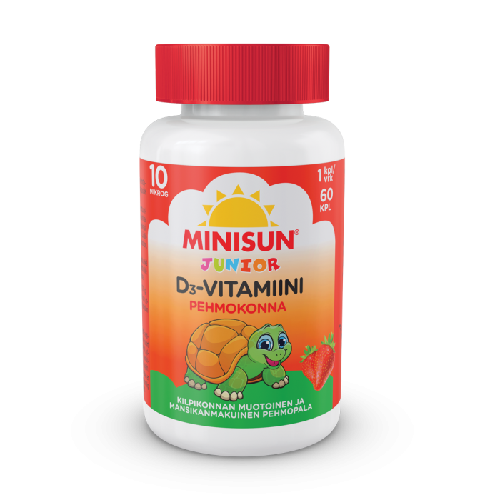 Minisun D-vitamiini Pehmokonna Mansikka 10 mikrog 60 purutabl kuva 2