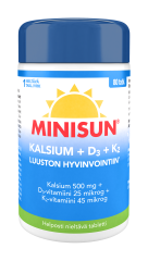 Minisun Kalsium 500 mg + K2 45 mikrog + D-vitamiini 25 mikrog 80 tabl